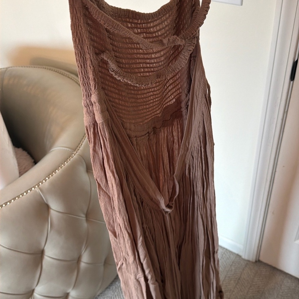 Smocked Bandeau High-Low Maxi Dress in Taupe - Picture 4 of 5